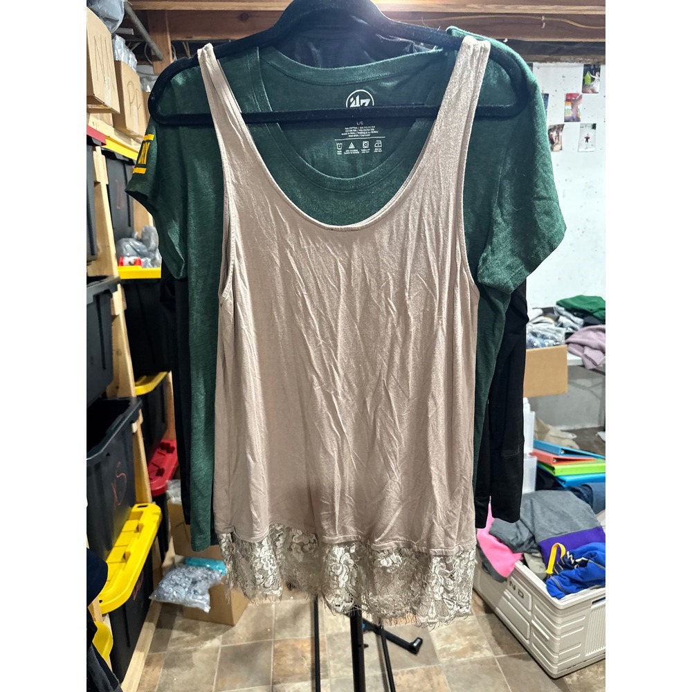 Buckle Black Womens Taupe Lace Trim Scoop Neck Sleeveless Tank Top Size Large